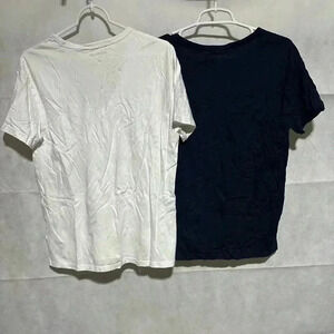 LOT Of 2 Big Star Women’s Large Vneck Short Sleeve Shirts White Navy Cotton $48